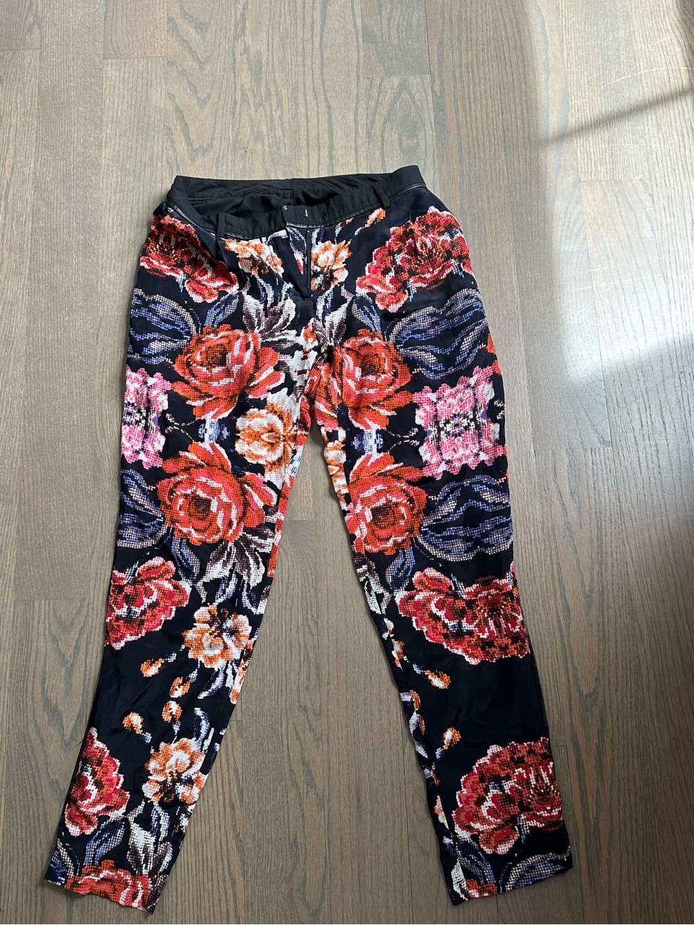 Greylin black and red Paloma silk tapestry pants anthropology